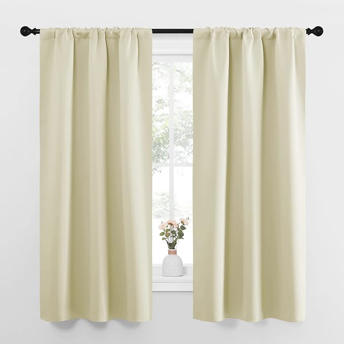 NICETOWN Bedroom Curtains for Kids Room, Window Treatment Thermal Insulated Solid Room Darkening Drape Panels for Girls Room (Beige, Set of 2, 34 inches Width by 63 inches Length)