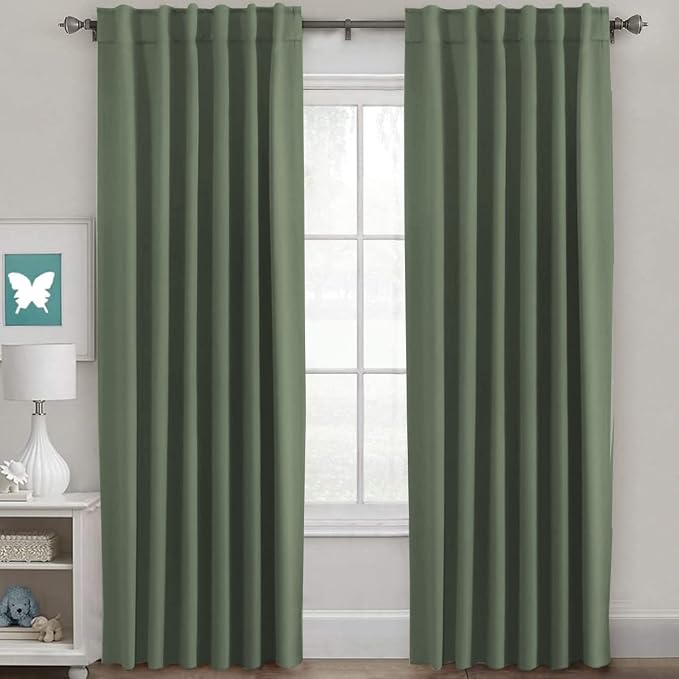 H.VERSAILTEX Blackout Curtains Thermal Insulated Window Treatment Panels Room Darkening Blackout Drapes for Living Room Back Tab/Rod Pocket Bedroom Draperies (2 Panels, Bronze Green, 52 x 96 Inch)
