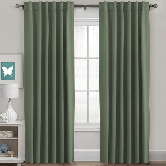 H.VERSAILTEX Blackout Curtains Thermal Insulated Window Treatment Panels Room Darkening Blackout Drapes for Living Room Back Tab/Rod Pocket Bedroom Draperies (2 Panels, Bronze Green, 52 x 96 Inch)