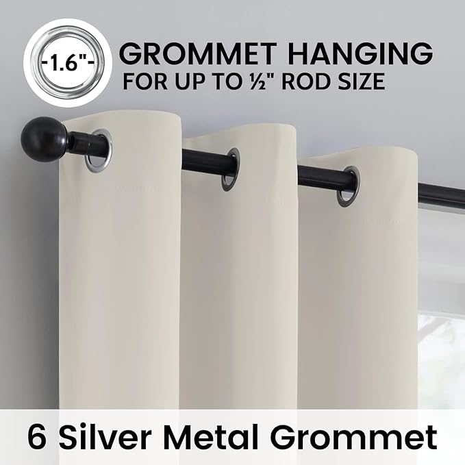 SimpleHome Cream 100% Blackout Curtains Room Darkening Living Room 72 Inch | Curtains for Bedroom,Thermal Insulated Grommet Window Drapes,Curtains for Living Room with Black Back,42 x 72 Inch,2 Panels