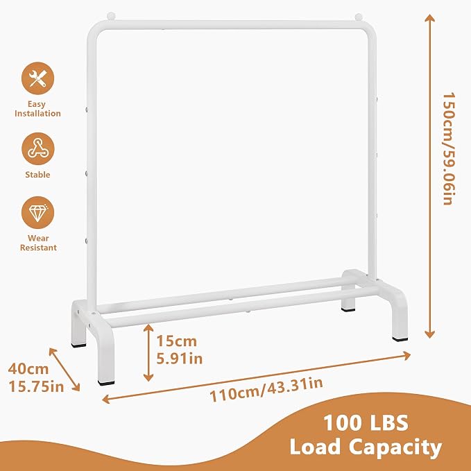 JIUYOTREE Metal Clothing Rack, 43.3 Inches Clothes Garment Coat Rack with Bottom Shelf for Hanging Skirts, Shirts, Sweaters, White | Metal 43.3 Inches Garment Rack Clothing Clothes Rack with Bottom Shelf for Hanging Clothes Coats Skirts Shirts Sweaters...