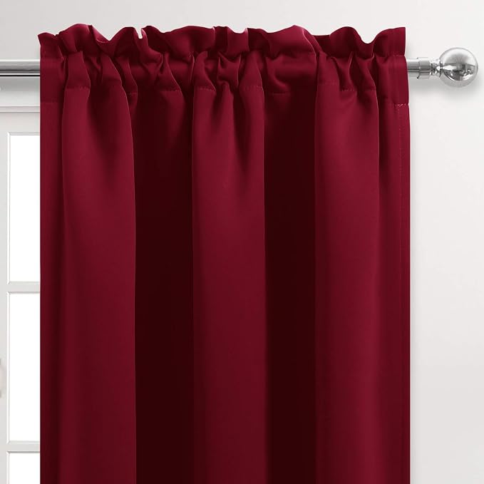 DWCN Blackout Curtains for Bedroom Living Room 42 x 72 Inch Long Burgundy | 2 Panels Set, Room Darkening, Thermal Insulated, Light Blocking, Rod Pocket Drapes, Noise Reducing Window Treatments