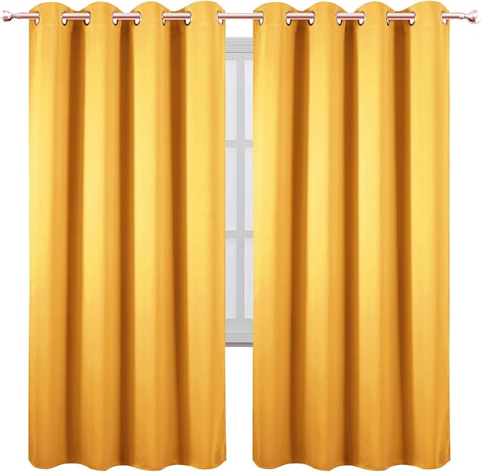 Blackout Curtains 66 x 72 Inch Long Yellow Curtains Set of 2 Panels Room Darkening Curtains for Bedroom and Living Room