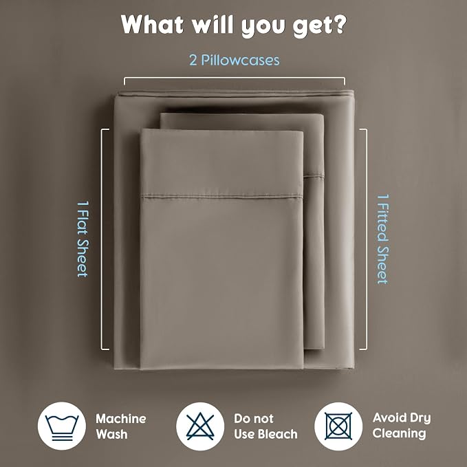 SONORO KATE 1000 Series 100% Egyptian Cotton King Sheet Set,4 Pieces | Soft,Breathable Long Staple,Sateen Weave,Luxury 5-Star Hotel Bed Sheets,16" Deep Pocket,Taupe
