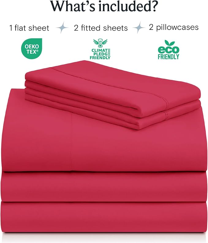 Split King Sheets for Adjustable Bed, Soft Deep Pocket Bed Sheets Set, 5PC | LuxClub Silky Fitted Sheet & Pillowcase Sets, Breathable Hotel Luxury Bedding for Mattress Wrinkle Free, Red