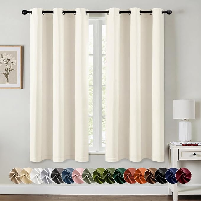 MIULEE Blackout Curtains for Bedroom 2 Panels 40 x 63 Inch Long Birch | Thermal Insulated, Living Room Darkening Grommet Drapes, Noise Reducing, Light Blocking Window Treatments