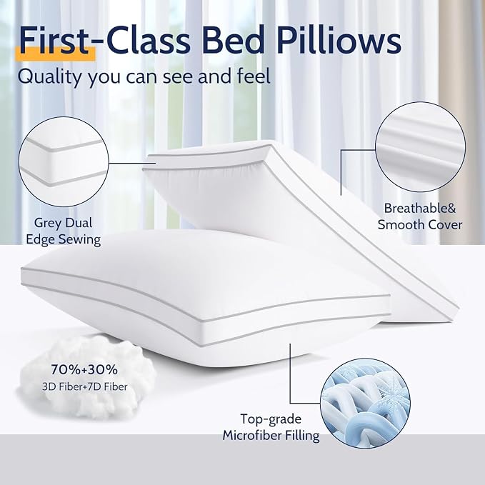 ROUMEA Pillows Standard Size Set of 4, Gusseted Bed Pillows for Sleeping | Luxury Hotel Quality, Supportive Queen Pillow with Soft Down Alternative for Back Stomach Side Sleepers, Machine Washable
