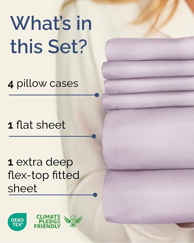 Extra Deep Flex Top Split Head King Sheet Set - 6 Piece Breathable and Cooling Sheets - Hotel Luxury Bedding for Women, Men, Kids & Teens - Easy Secure Fit - Extra Deep Pockets - Light Lavender