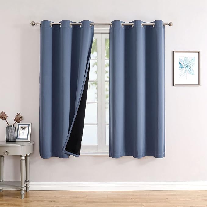 ChrisDowa 100% Blackout Curtains for Bedroom 54 Inches Long 2 Panels Set | 2 Thick Layers, Thermal Insulated, Light Blocking, Grommet, Window Treatment, Living Room Drapes, Stone Blue, 42 x 54 Inch