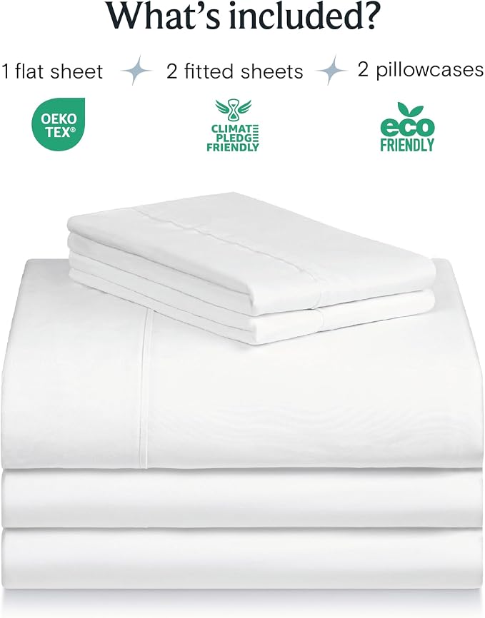 LuxClub 7 PC Split King Sheet Set Bed Sheets Deep Pockets 18" Eco Friendly Wrinkle Free Cooling Sheets Machine Washable Hotel Bedding Silky Soft - White Split King | LuxClub Silky Fitted Sheet & Pillowcase Sets, Breathable Hotel Luxury Bedding for Matt...