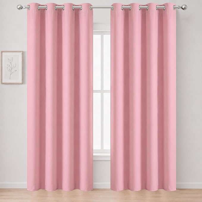 Blackout Curtains 66 x 84 inch/Pink Curtains Set of 2 Panels/Thermal Insulated Room Darkening Bedroom Curtains