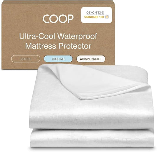 Coop Home Goods Ultra-Cool Waterproof Mattress Protector, Queen, Cooling Mattress Protector, Machine Washable Cooling Bed Cover, Whisper Quiet Waterproof Bed Cover, Queen (60x80)
