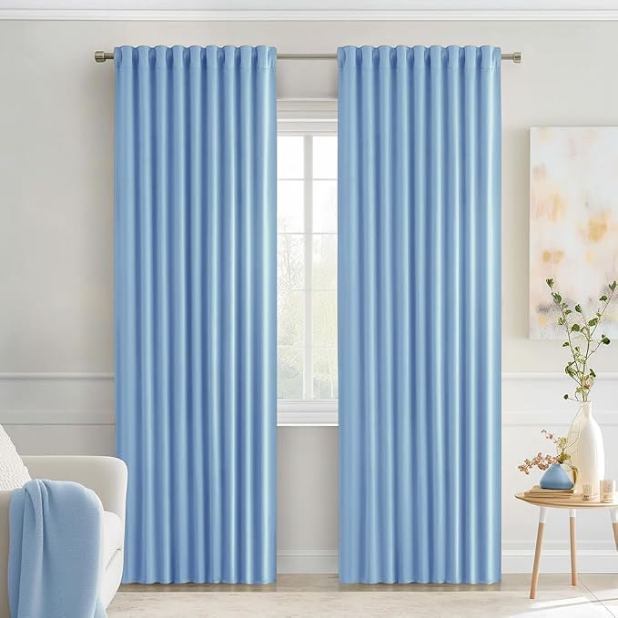 MIULEE Sky Blue Back Tab Blackout Curtains 52x90 Inch Long 2 Panels Set | Rod Pocket Pinch Pleated, Thermal Insulated, Room Darkening, Light Blocking, Privacy Curtains for Living Room Bedroom