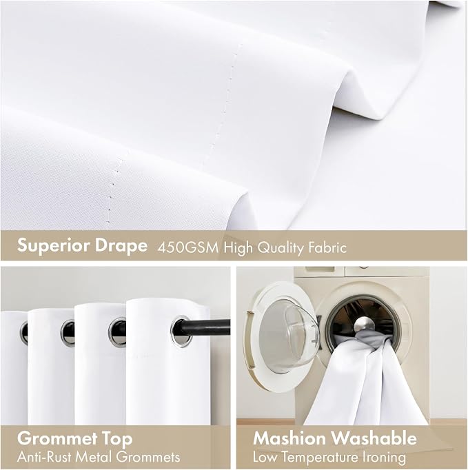MIULEE White 100% Blackout Curtains for Bedroom 40x84 Inch Long 2 Panels | 2 Thick Layers Thermal Insulated Window Curtains with Black Liner, Noise Reducing Grommet, Drapes for Living Room