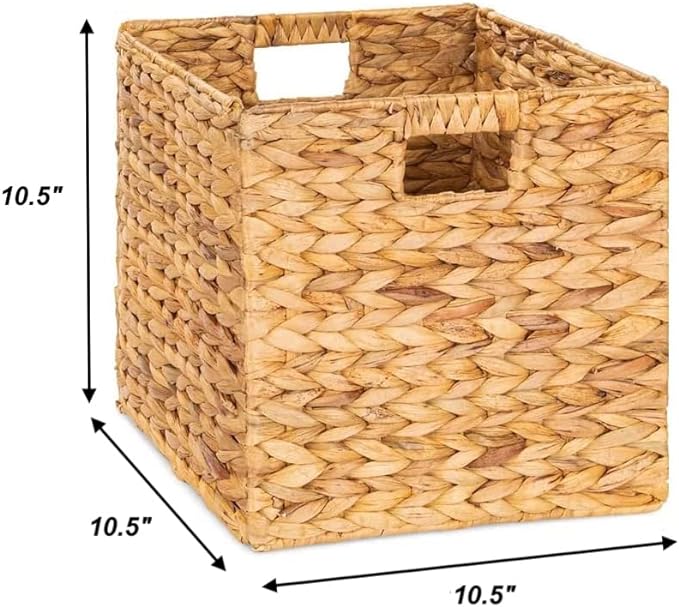 M4DECOR 10.5 x 10.5in Wicker Storage Baskets for Shelves, Water Hyacinth Storage Baskets, Woven Baskets for Storage, Wicker Storage Basket for Bedroom, Living Room (6 Packs 10.5x10.5in)