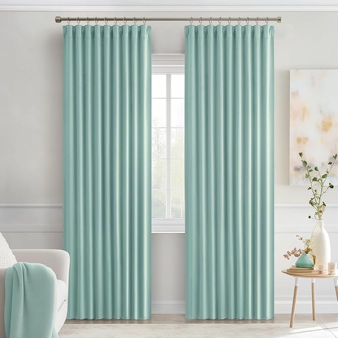 MIULEE Aqua Back Tab Blackout Curtains 52x84 Inch Length 2 Panels Set | Rod Pocket Pinch Pleated, Thermal Insulated, Room Darkening, Light Blocking, Privacy Curtains for Living Room Bedroom