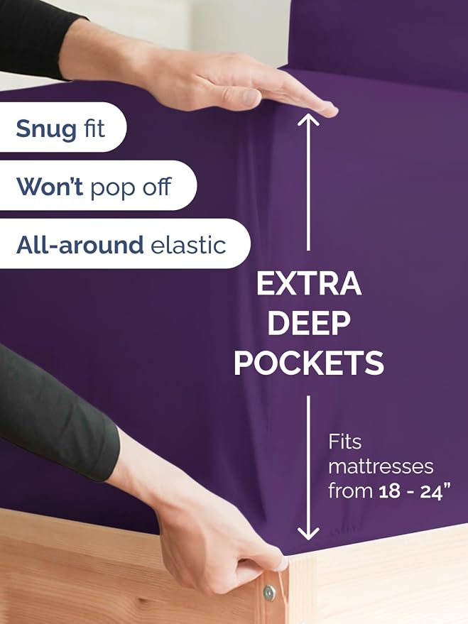 Extra Deep Cal King Sheet Set - 6 Piece Breathable Cooling Sheets - Purple | Hotel Luxury Bed Sheets Set, Easy & Secure Fit, Ultra-Soft, Wrinkle & Fade Free, Comfy Sheets Set with Extra Deep Pockets