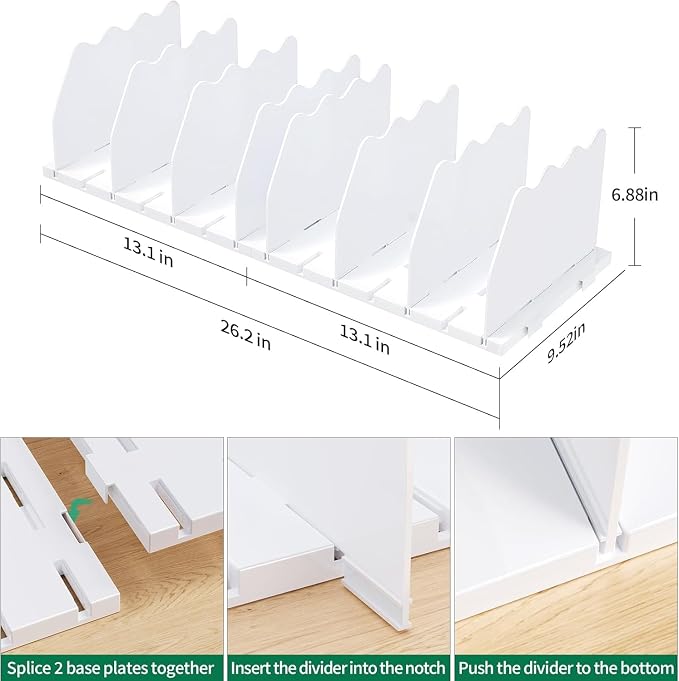 SPACEKEEPER Shelf Divider for Closet,2 Pcs Adjustable Purse Organizer,White | Closet Acrylic Handbag Separators Storage Organizer Bookshelf Separator Dividers in Bedroom,Bathroom,Kitchen,Office