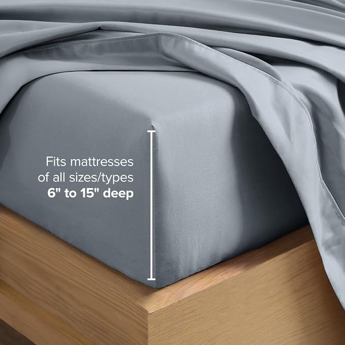 Bare Home Sheet Set - 1800 Ultra-Soft (Split Head Flex King, Steel Blue) | Deep Pockets 6 to 15 Inches, Breathable, Hypoallergenic, Hotel Luxury, Easy Fit, Soft, All-Season