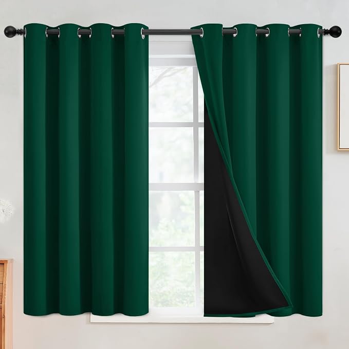 SimpleHome Dark Green 100% Blackout Curtains Room Darkening Living Room 45 | Curtains for Bedroom,Thermal Insulated Grommet Window Drapes,Curtains for Living Room with Black Back,52 x 45 Inch,2 Panels