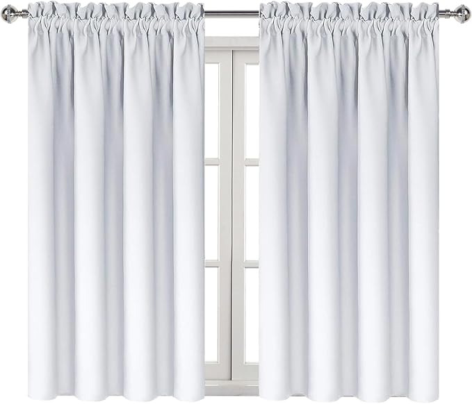 DWCN Blackout Curtains for Bedroom Living Room 52 x 54 Inch Long 2 Panels | Room Darkening, Thermal Insulated, Light Blocking, Rod Pocket Drapes, Noise Reducing Window Treatments, Greyish White