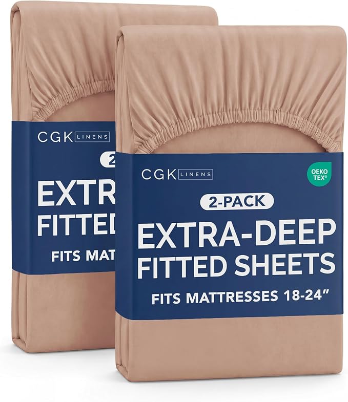 2 Pack Extra Deep Full Fitted Sheets with Extra Deep Pockets - Mauve | Hotel Luxury Bottom Fitted Sheets Only, Soft, Fade & Wrinkle Free, Breathable & Comfy, All Around Elastic Fitted Sheets