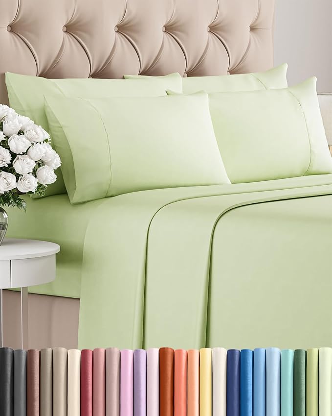 King 6 Piece Bed Sheet Set - Breathable & Cooling Sheets - Light Sage Green | Ultra Soft Hotel Luxury Bedding Set w/ 8-16 Inch Deep Pockets - 1 Flat & 1 Fitted Sheet & 4 Pillowcases - Wrinkle & Fade Free