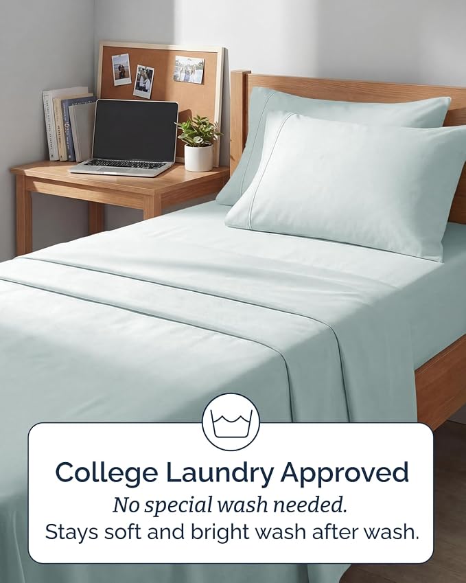 Extra Deep Twin XL Sheet Set - 4 Piece College Dorm Room - Ice Blue | College Dorm Room Essentials, Easy & Secure Fit, Ultra-Soft, Wrinkle & Fade Free, Comfy Sheets Set with Extra Deep Pockets