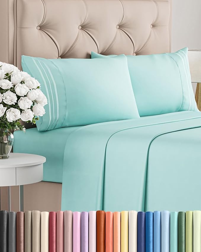 King Size 4 Piece Sheet Set - Comfy Breathable & Cooling Sheets - Spa Blue | Hotel Luxury Bed Sheets for Women & Men, Deep Pockets, Easy-Fit, Extra Soft and Wrinkle Free Sheets, Oeko-Tex Bed Sheet Set