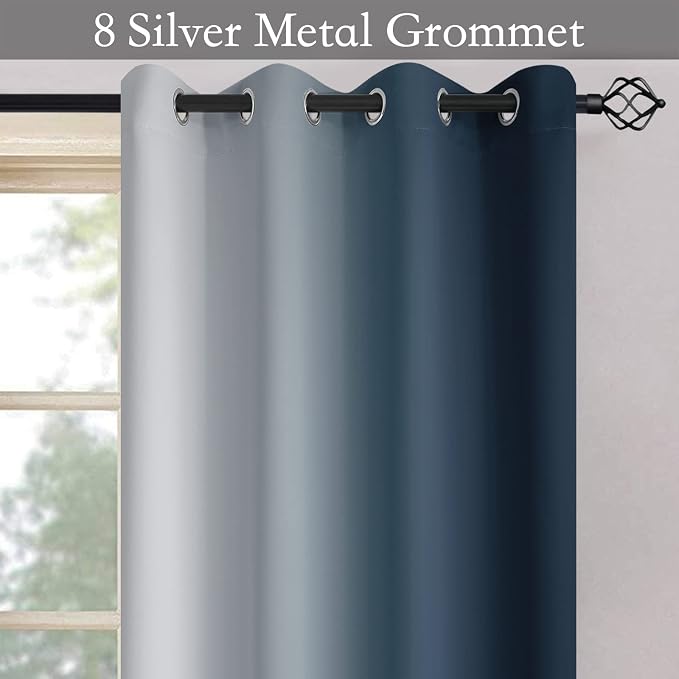 SimpleHome Ombre Navy Blue to Grey White Curtains for Living Room 52Wx84L | Room Darkening Curtains for Bedroom,Gradient Light Blocking Curtain,Thermal Insulated Grommet Window Drapes,2 Panels,84 Inch