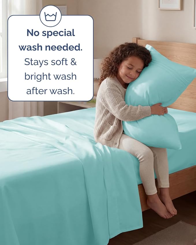 Twin Size 3 Piece Sheet Set - Comfy Breathable & Cooling Sheets - Spa Blue | Hotel Luxury Bed Sheets for Women & Men, Deep Pockets, Easy-Fit, Extra Soft and Wrinkle Free Sheets, Oeko-Tex Bed Sheet Set