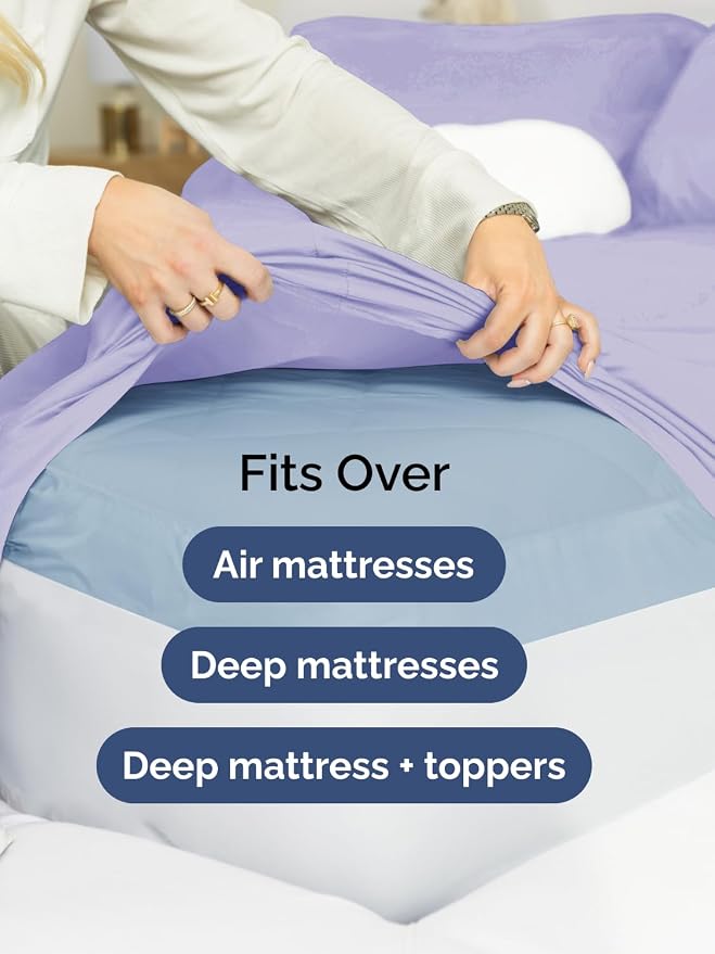 Extra Deep King Fitted Sheet - Single Fitted Sheet Only - Lavender | Easily Fits 18 inch to 24 inch Mattress, Soft, Wrinkle Free, Breathable & Comfy, Extra Deep Pockets Hotel Luxury Fitted Sheet