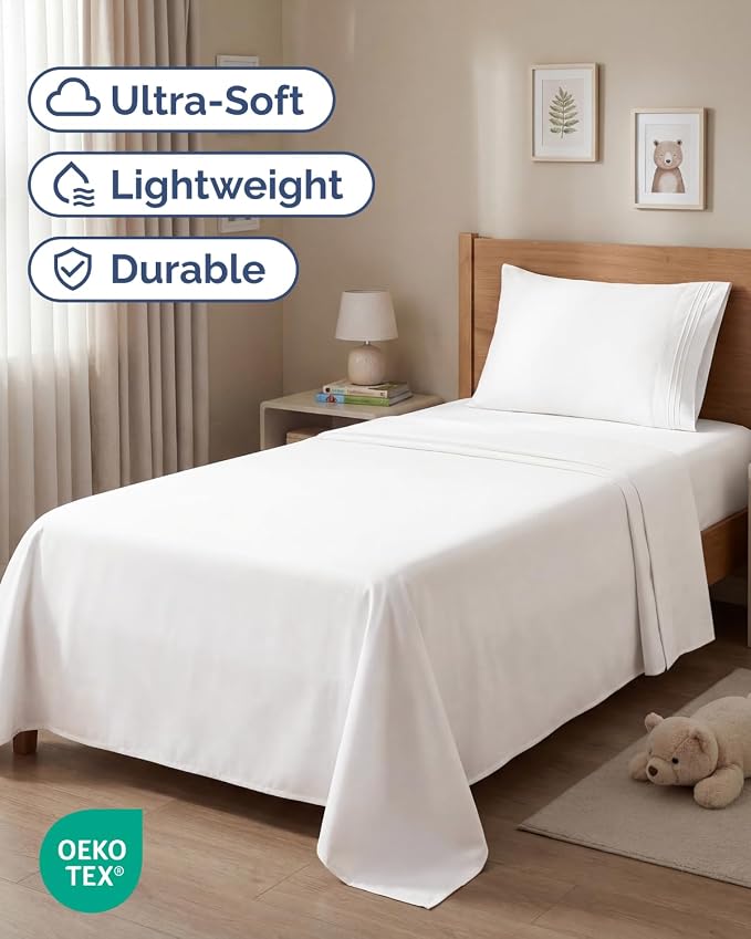 Twin Size 3 Piece Sheet Set - Breathable & Cooling Sheets - Antique White | Hotel Luxury Bed Sheets for Women & Men, Deep Pockets, Easy-Fit, Extra Soft and Wrinkle Free Sheets, Oeko-Tex Bed Sheet Set