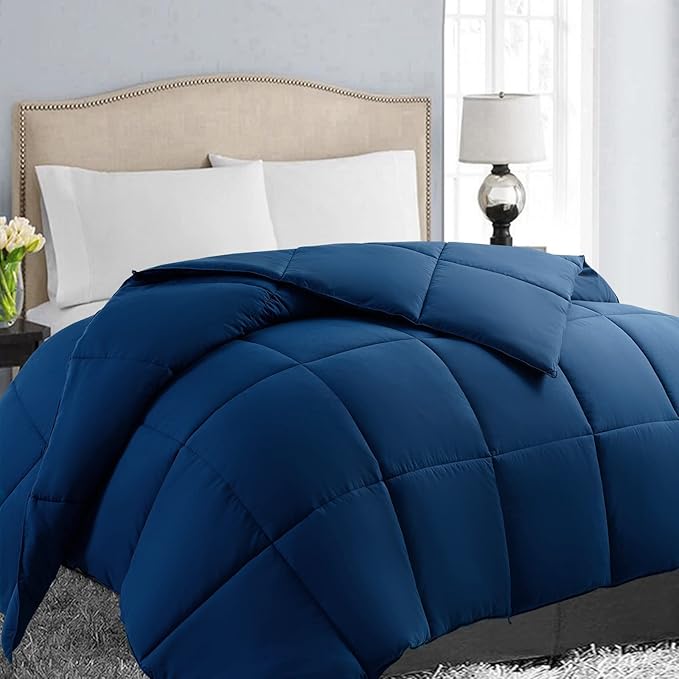 EASELAND Full Size Down Alternative Comforter, Navy, 82x86 Inches | Quilted Duvet Insert for All Seasons, Soft Lightweight Bedding with Corner Tabs, Breathable Machine Washable Hotel Quality