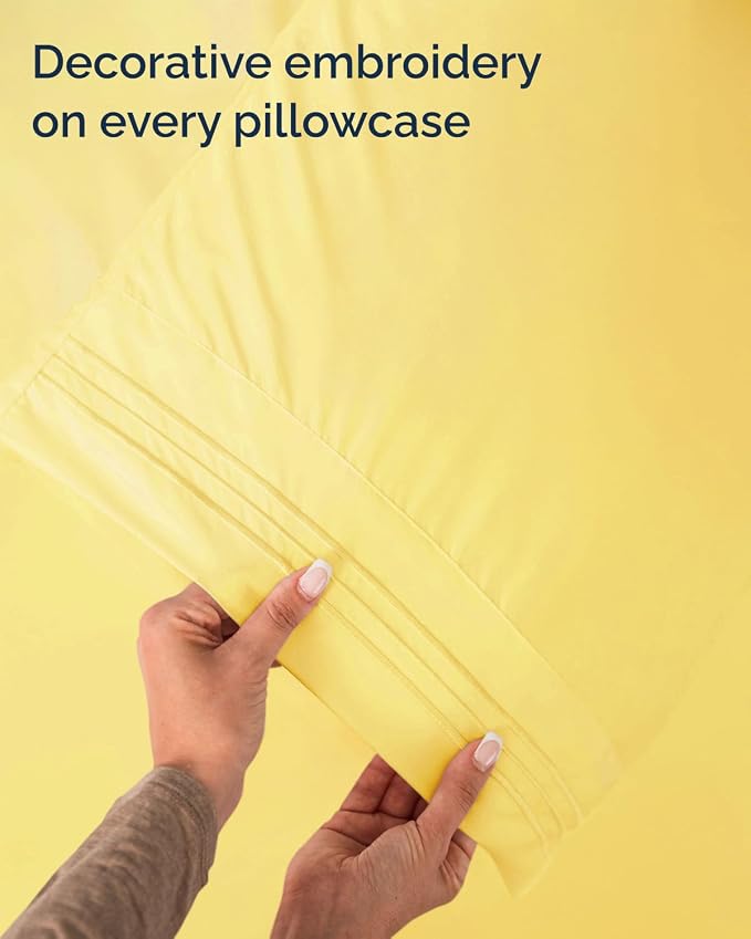 Twin Size 3 Piece Sheet Set - Comfy Breathable & Cooling Sheets - Yellow | Hotel Luxury Bed Sheets for Women & Men, Deep Pockets, Easy-Fit, Extra Soft and Wrinkle Free Sheets, Oeko-Tex Bed Sheet Set