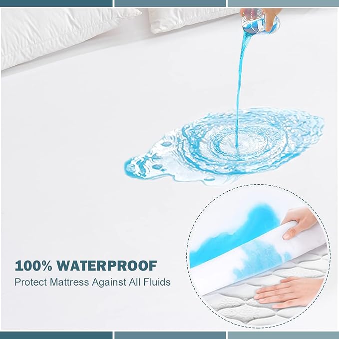 Twin Waterproof Mattress Protector Deep Pocket Mattress Cover, Soft Breathable Mattress Pad, Fitted Noiseless Waterproof Bed Cover Stretch to 19"