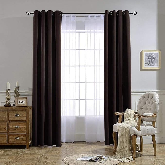 NICETOWN Bedroom Blackout Curtains and Drapes - Energy Smart Thermal Insulated Solid Grommet Blackout Draperies for Living Room (2 Panels, 52 inches x 72 inches, Toffee Brown)