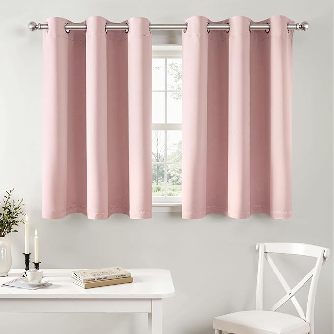 MIULEE Blackout Curtains for Bedroom 2 Panels 40 x 36 Inch Long Pink | Thermal Insulated, Living Room Darkening Grommet Drapes, Noise Reducing, Light Blocking Window Treatments
