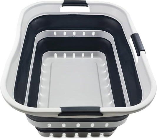 SAMMART 42L (11 gallon) Collapsible Plastic Laundry Basket - Foldable Pop Up Storage Container/Organizer - Space Saving Hamper/Basket (1, Grey/Slate Grey)