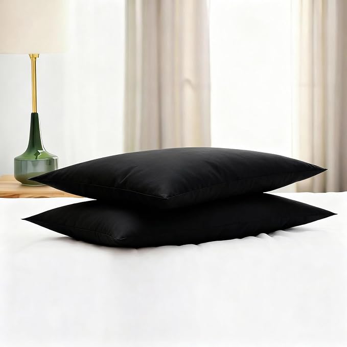 Flat Ultra Thin Bed Pillows Standard Size Pillow Set of 2 Extra Soft Down Alternative for Stomach Back Sleeper Black 20x26inches
