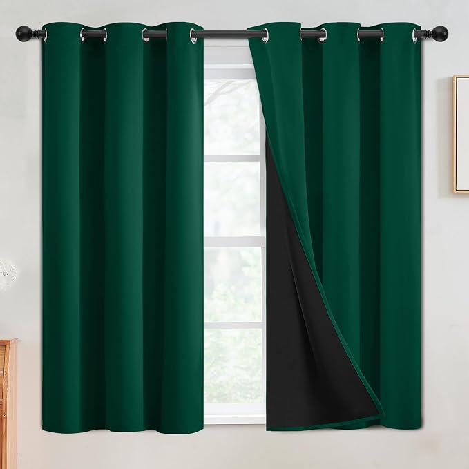 SimpleHome Dark Green 100% Blackout Curtains Room Darkening Living Room 54 | Curtains for Bedroom,Thermal Insulated Grommet Window Drapes,Curtains for Living Room with Black Back,42 x 54 Inch,2 Panels