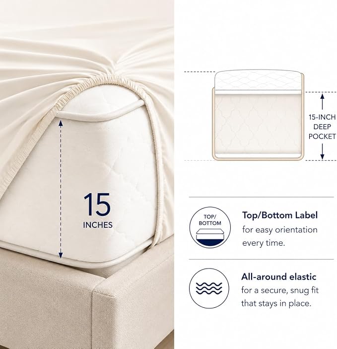 Egyptian Cotton Sheets Queen Size Bed Set, 800TC Bed Sheets - Coconut Milk | 15" Deep Pocket Hotel Luxury Queen Size Sheets Set, OEKO-TEX Certified Soft Sateen Weave, Breathable & Cooling Sheets Queen