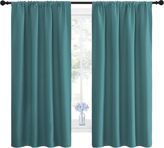 NICETOWN Window Curtains Blackout Drapes - Thermal Insulated Solid Rod Pocket Blackout Curtains/Draperies for Living Room (Sea Teal, 1 Pair, 42 by 63-Inch)