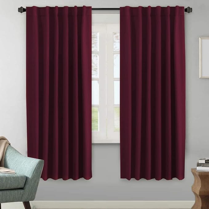 H.VERSAILTEX Christmas Blackout Curtains Thermal Insulated Window Treatment Panels Blackout Drapes for Living Room Back Tab/Rod Pocket Bedroom Draperies, 52 x 72 Inch, Burgundy, 2 Panels