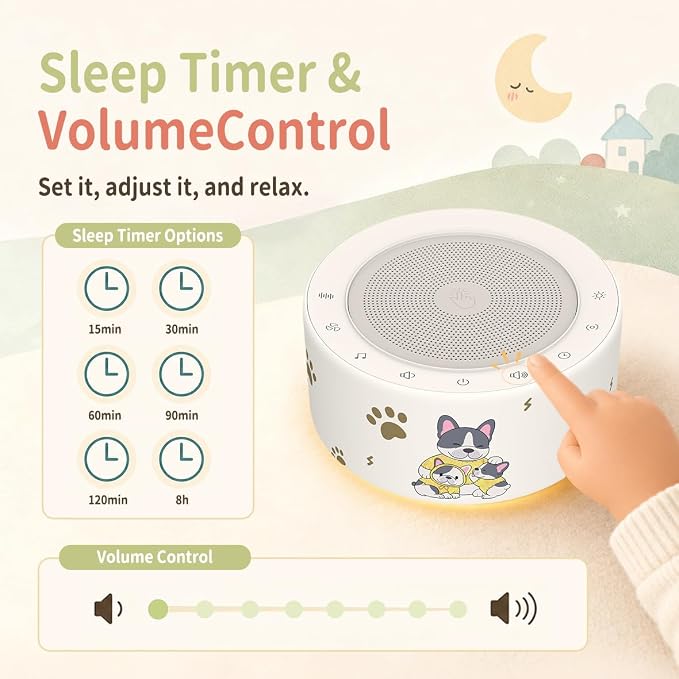Kipcush White Noise Machine for Baby & Adults, Sleep Sound Machine with 30 Soothing Sounds, 8-Color Night Light, Memory Function, White Noise for Sleeping, Nursery, Office, Travel, Relaxation