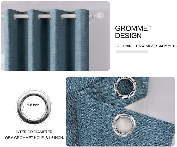 MIULEE 100% Blackout Linen Curtains for Bedroom 52x63 Inches Dusty Blue | Room Darkening, Light Blocking, Thermal Insulated, Grommet Top, Linen Textured, Window Curtains for Living Room, 2 Panels