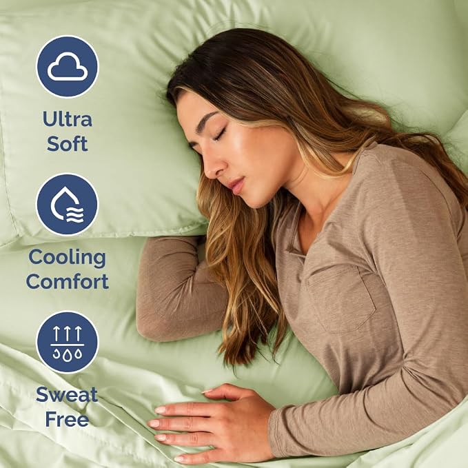Short Queen Size 4 Piece Bed Sheet Set - RV Short Queen - Light Sage Green | Ultra-Soft, Breathable & Cooling Bed Sheets Set with Deep Pockets, Hotel Luxury Bedding for Women & Men, Wrinkle & Fade Free