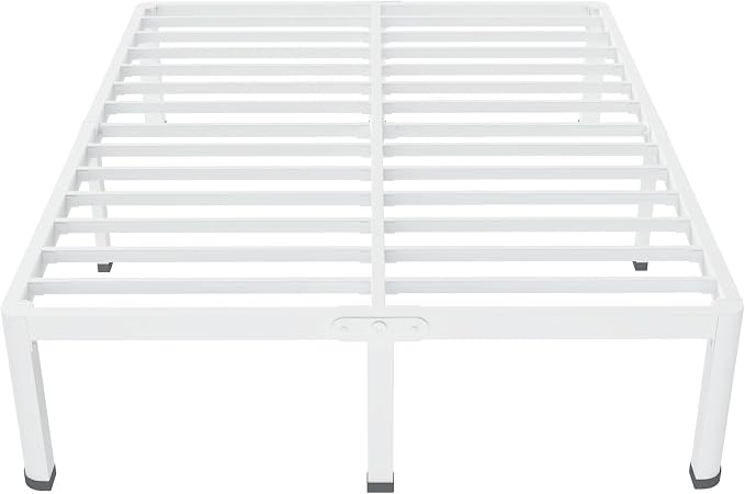 MAF 14 Inch Queen Metal Platform Bed Frame White with Round Corner Legs | Mattress Baffle, 3000 LBS Heavy Duty Steel Slat Support, Noise Free, No Box Spring Needed, Easy Assembly, 12.4" Storage Space