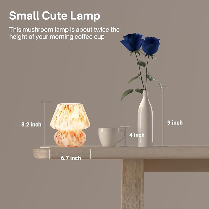 Mushroom Lamp Small Lamp Table Lamp for Bedroom, Desk Bedside Lamps for Living Room,Mushroom Decor Cute Mini Modern Mid Century Lamps for Night Stands,Aesthetic Home Deco (Flame Amber)