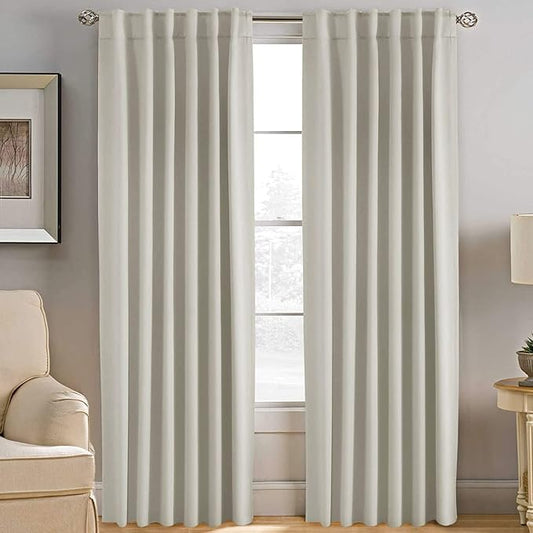 H.VERSAILTEX Blackout Curtains Thermal Insulated Window Treatment Panels Room Darkening Blackout Drapes for Living Room Back Tab/Rod Pocket Bedroom Draperies, 52 x 96 Inch, Ivory/Cream,2 Panels